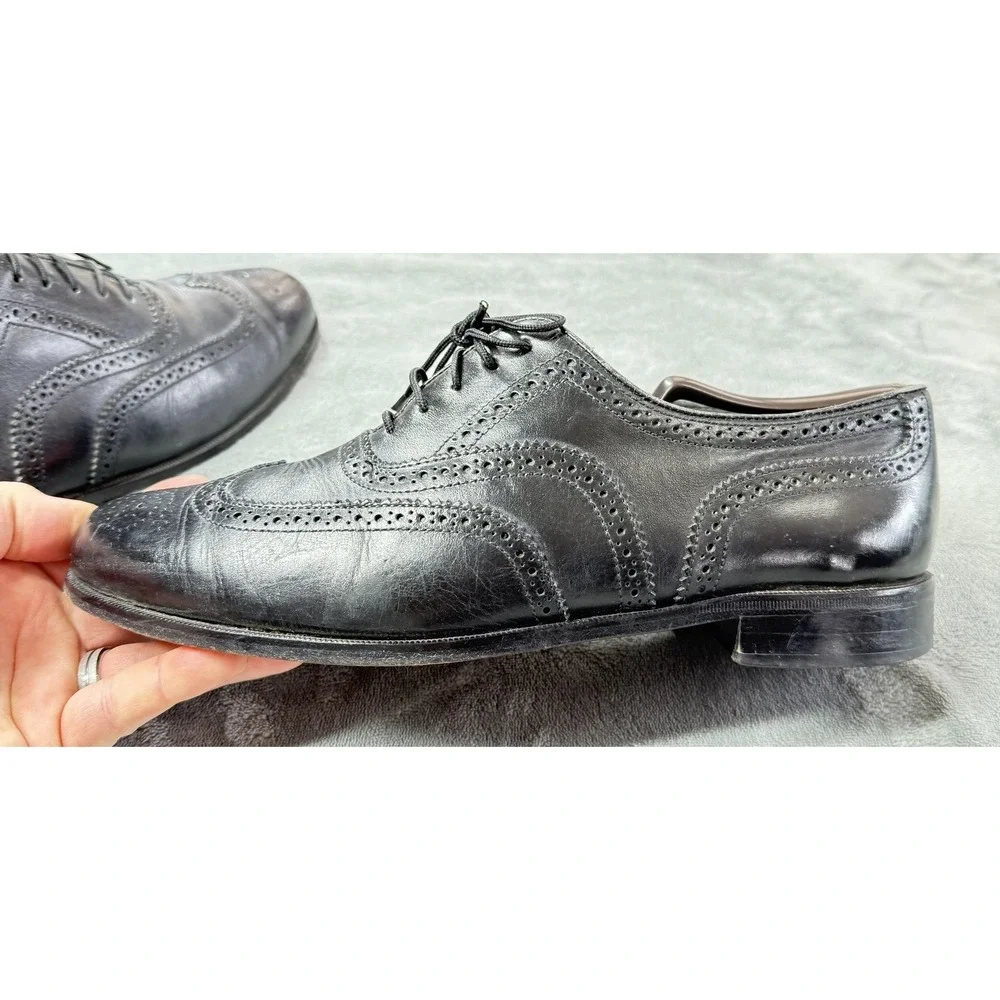Wingtip Brogue Shoes Mens Size 10.5 D Black Leather Dress Oxford Cap Toe‎ Lined